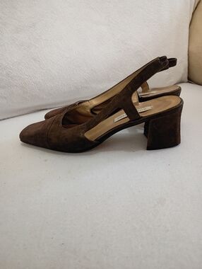 Ann Marino Brown Suede Slingback Block Heel Pumps